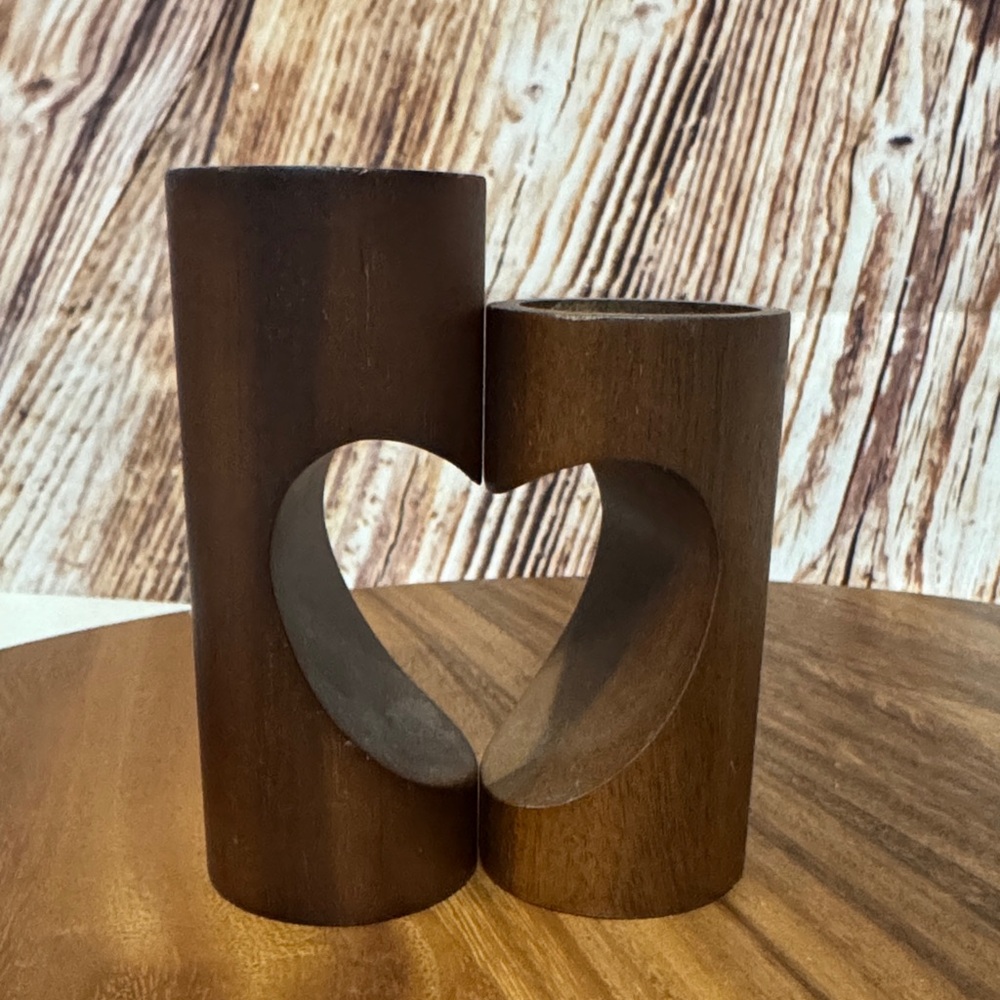Heart-Shaped Wooden Candle Holders
